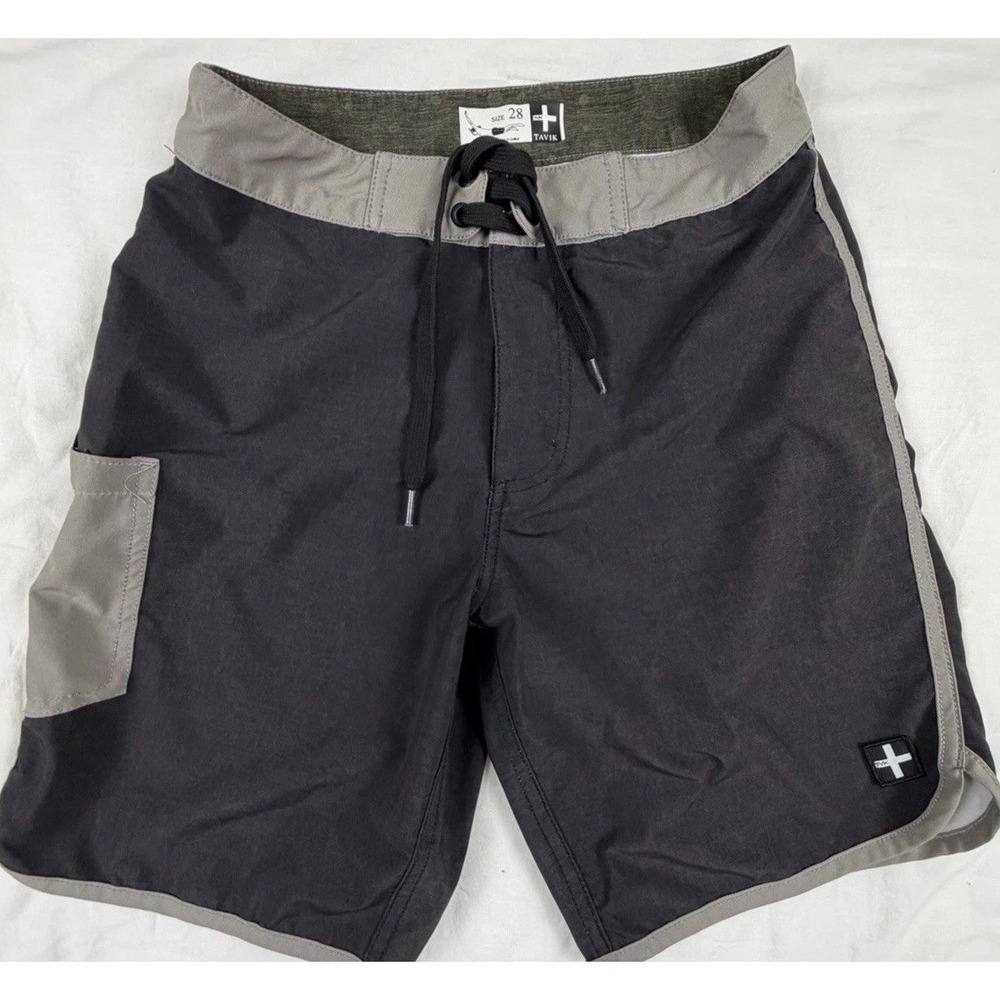 Tavik Board Shorts Mens 28 Black Gray Surf Swim Trunks Beach Hybrid Shorts